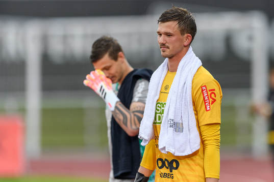Varbergs målvakt August Strömberg före fotbollsmatchen i