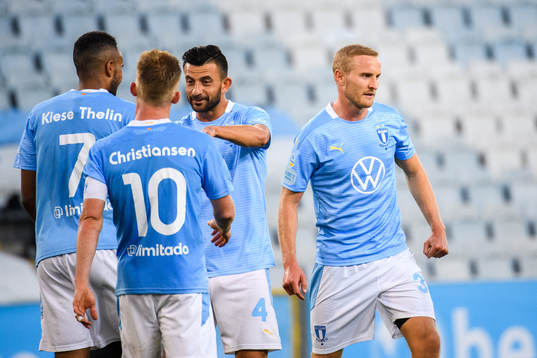 Malmö FFs Isaac Kiese Thelin , Anders Christiansen ,