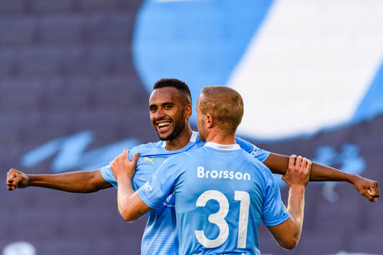 Malmö FFs Isaac Kiese Thelin och Franz Brorsson jublar