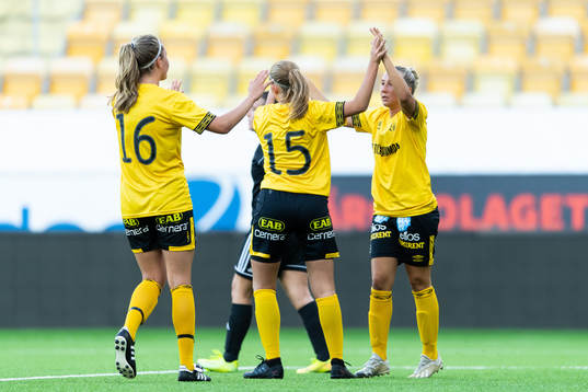 Elfsborgs Olivia Gurtata och Cornelia Andersson jublar med