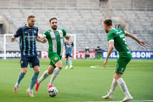 Djurgårdens Jonathan Ring mot Hammarbys Abdul Khalili och