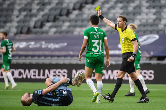 Hammarbys Aimar Sher tilldelas en varning av domare Andreas