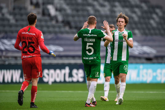 Hammarbys målvakt Davor Blazevic, David Fällman och Kalle