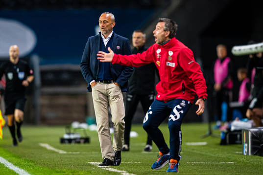 Lars Bohinen, head coach of Aalesund, and Andrea Loberto,