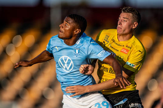 Malmö FFs Amin Sara och Mjällbys Jesper Löfgren