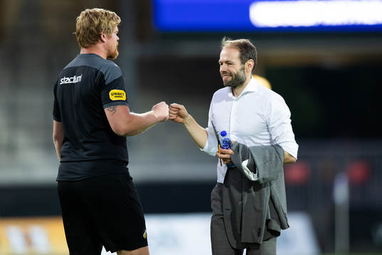 Häckens Christoffer Källqvist och tränare Andreas Alm