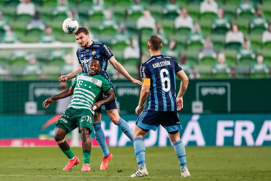 Erik Berg of Djurgården and Franck Boli of Ferencvaros