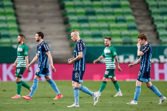 Jonathan Augustinsson and Aslak Witry of Djurgården looks