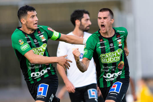 Varbergs Astrit Selmani och Jon Birkfeldt jublar