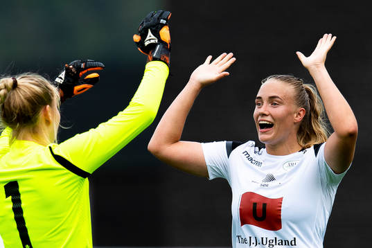 Goalkeeper Kristin Rage and Ingrid Bergland of Amazon