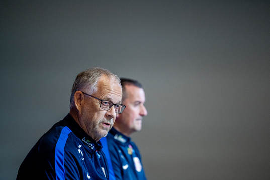 Lars Lagerbäck, head coach of Norway, and Per Joar Hansen,