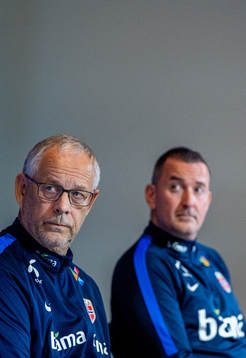 Lars Lagerbäck, head coach of Norway, and Per Joar Hansen,
