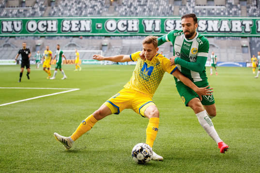 Marton Radics of Puskas and Abdul Khalili of Hammarby