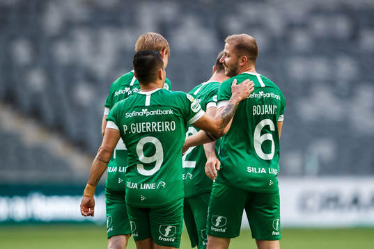 Darijan Bojanic of Hammarby celebrate with teammates