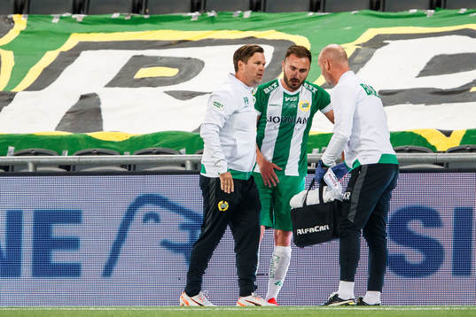 Muamer Tankovic of Hammarby receives help