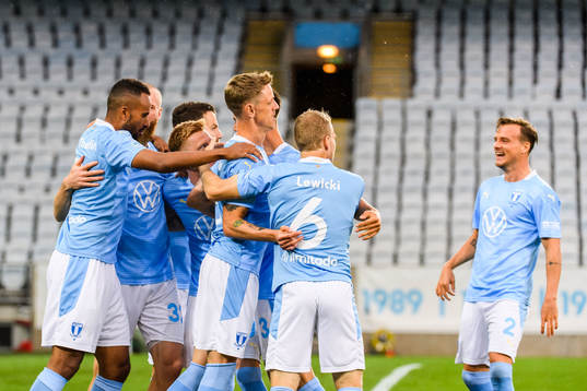 Jo Inge Berget of Malmö FF celebrate with teammates