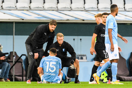 Anel Ahmedhodzic of Malmö FF receives medical treatment