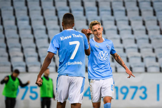 Sören Rieks celebrate with Isaac Kiese Thelin of Malmö FF