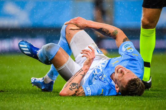 Sören Rieks of Malmö FF in pain