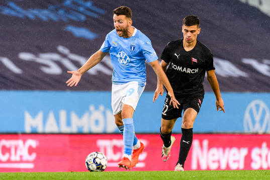 Erdal Rakip of Malmö FF and Florian Loshaj of Cracovia