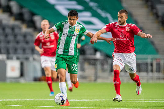 Hammarbys Aimar Sher och Kalmars Filip Sachpekidis