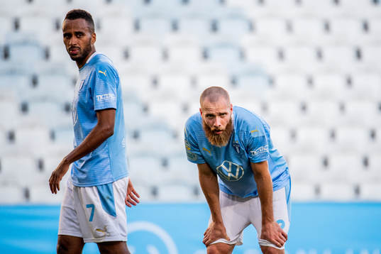 Malmö FFs Isaac Kiese Thelin och Jo Inge Berget deppar