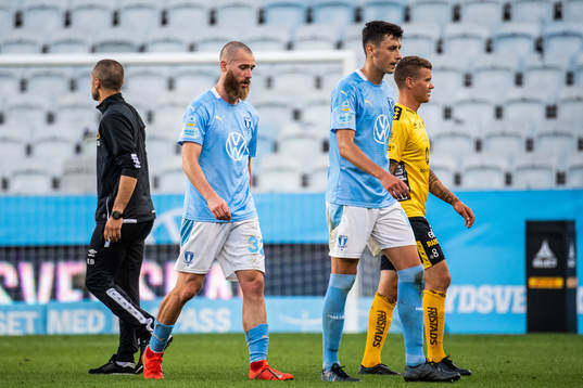 Malmö FFs Jo Inge Berget och Anel Ahmedhodzic deppar
