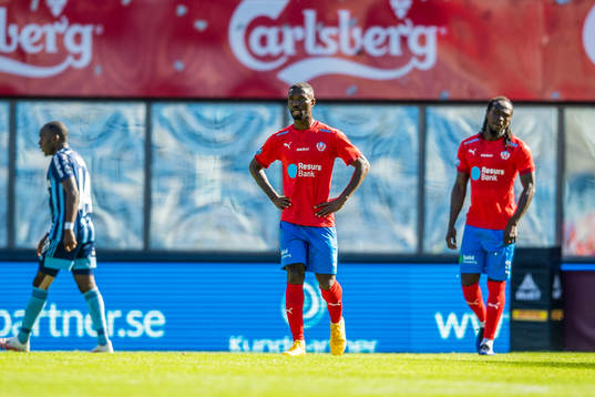 Helsingborgs Mohammed Abubakari och Kebba Ceesay deppar