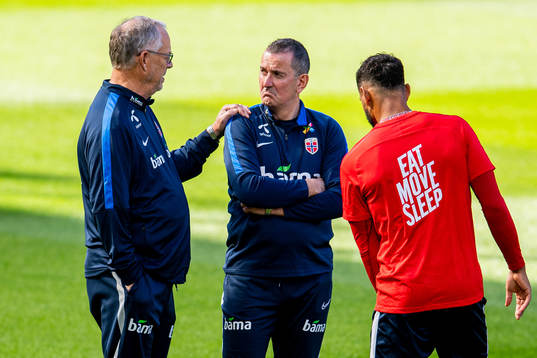Lars Lagerbäck, head coach, and Per Joar Hansen, assistant