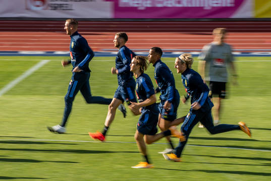 Kristoffer Olsson, Robin Quaison and Emil Forsberg of the