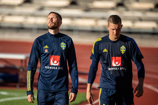 Marcus Berg and goalkeeper Karl-Johan Johnsson of the