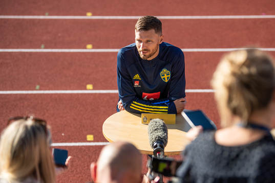 Marcus Berg of the Swedish national football team is being