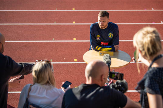 Marcus Berg of the Swedish national football team is being