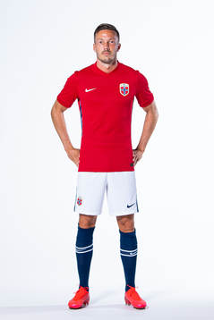 Martin Linnes of the Norwegian national football team poses