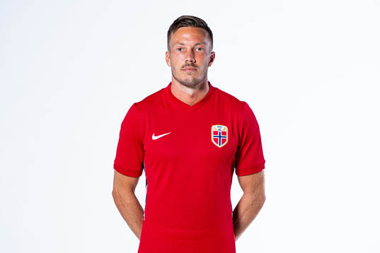 Martin Linnes of the Norwegian national football team poses