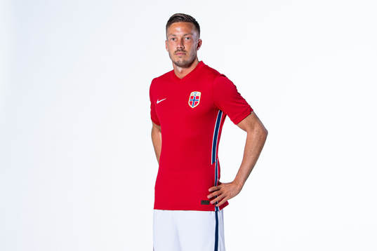 Martin Linnes of the Norwegian national football team poses