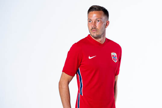 Martin Linnes of the Norwegian national football team poses