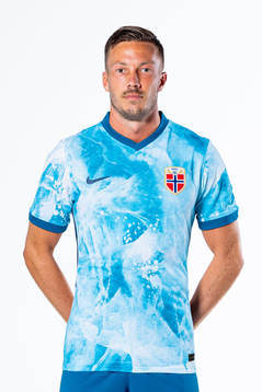 Martin Linnes of the Norwegian national football team poses