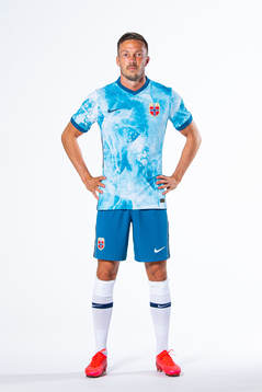Martin Linnes of the Norwegian national football team poses