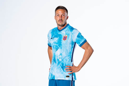 Martin Linnes of the Norwegian national football team poses