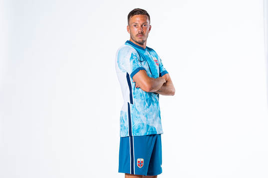 Martin Linnes of the Norwegian national football team poses