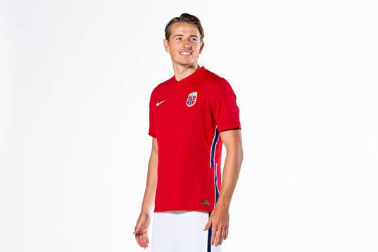 Sander Berge of the Norwegian national football team poses