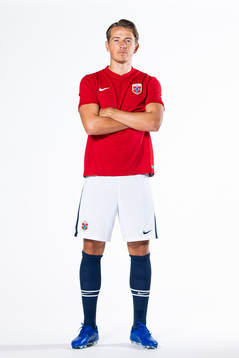 Sander Berge of the Norwegian national football team poses