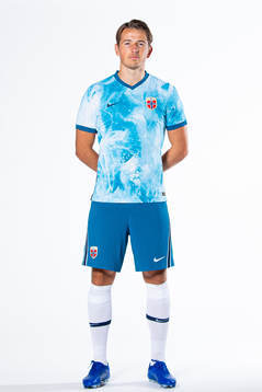 Sander Berge of the Norwegian national football team poses
