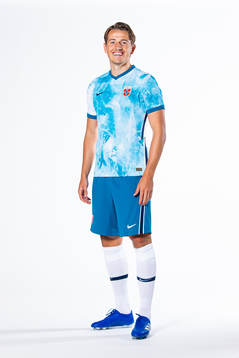 Sander Berge of the Norwegian national football team poses