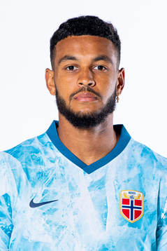 Joshua King of the Norwegian national football team poses