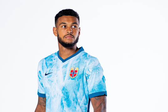 Joshua King of the Norwegian national football team poses
