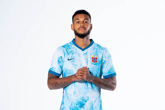 Joshua King of the Norwegian national football team poses