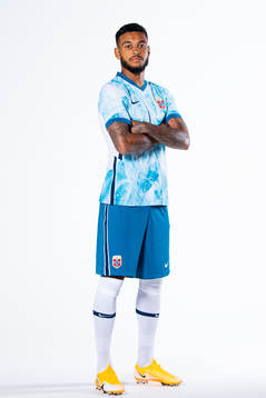 Joshua King of the Norwegian national football team poses