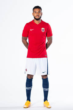 Joshua King of the Norwegian national football team poses